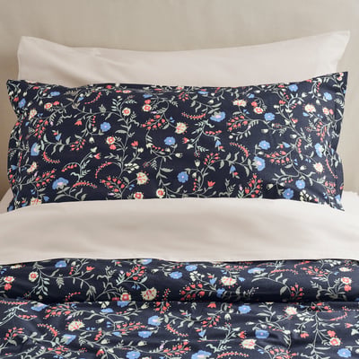 BRUDKRUSBÄR Comforter set, black/floral pattern, 240x220/50x80 cm