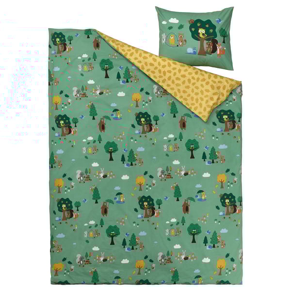 BRUMMIG Duvet cover and pillowcase, forest animal pattern/multicolour, 150x200/50x80 cm