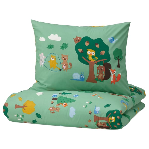 BRUMMIG Duvet cover and pillowcase, forest animal pattern/multicolour, 150x200/50x80 cm