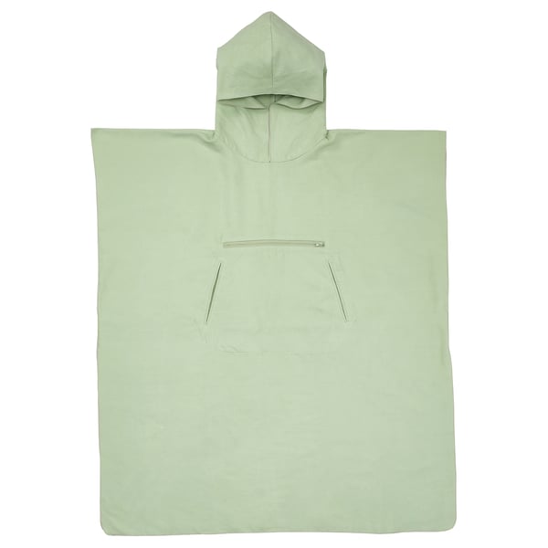 DAJLIEN light green bath poncho, made of quick-drying recycled polyester, hooded, single pocket design.
