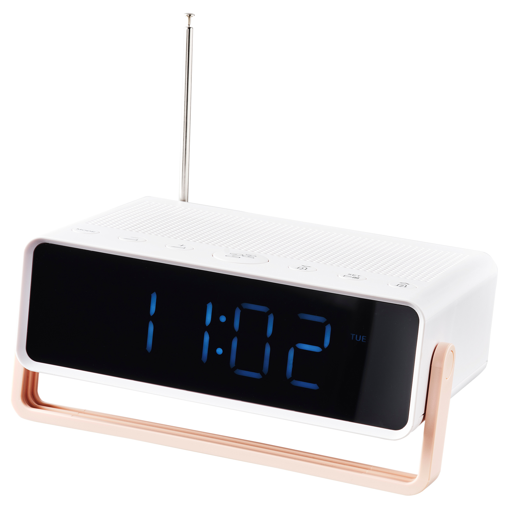 DÅNDIMPEN Alarm clock radio/bluetooth speaker, white/light pink, 16x5