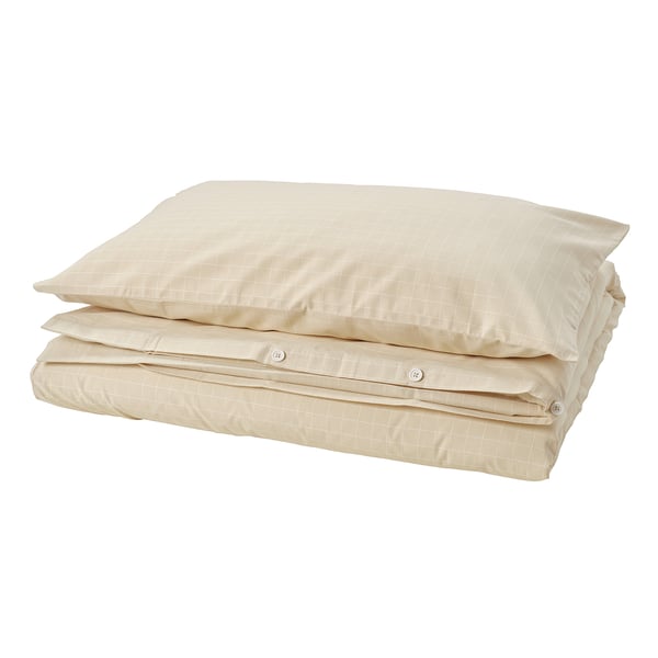 DOFTAKLEJA Duvet cover and pillowcase, beige/white, 150x200/50x80 cm