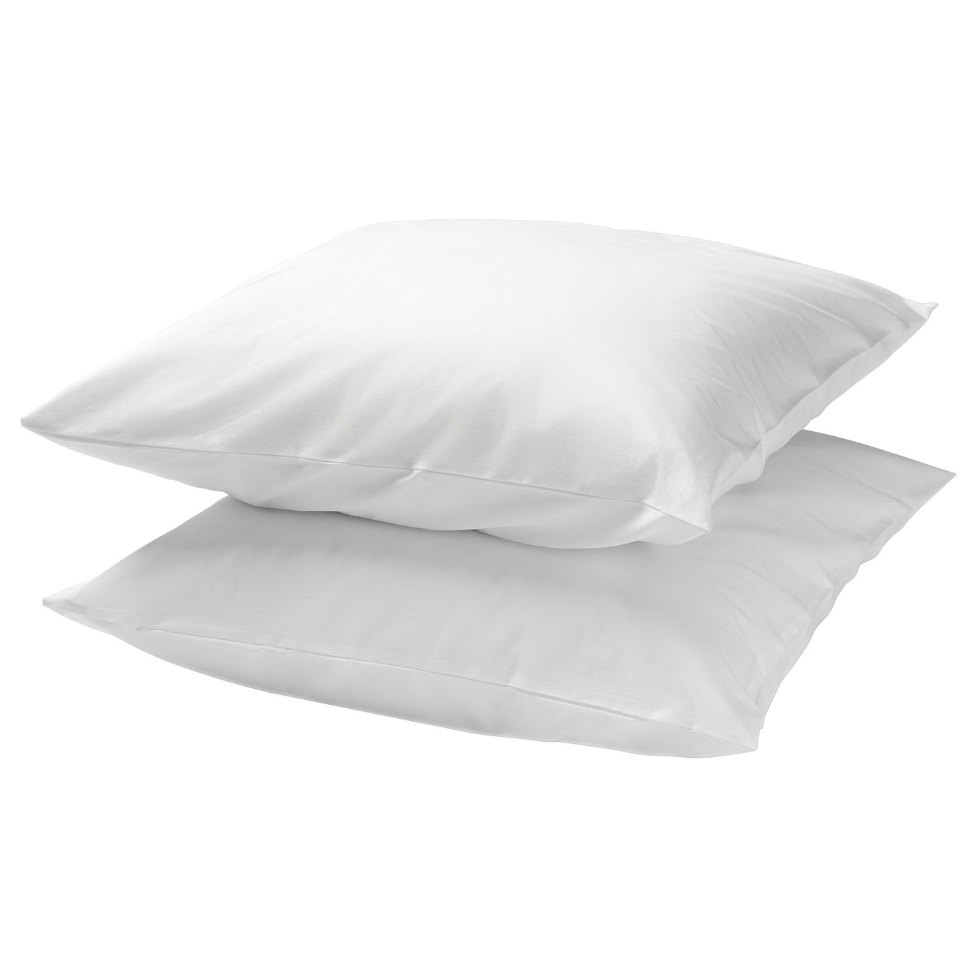 Two white, square cotton pillowcases neatly stacked. Simple, minimalist design, smooth texture.