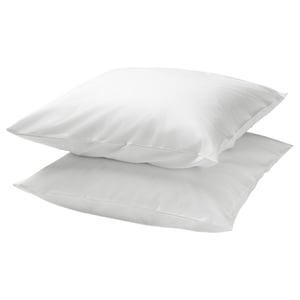 Two white, square cotton pillowcases neatly stacked. Simple, minimalist design, smooth texture.