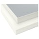 An EKBACKEN worktop in grey with white edging. Its rectangular and made of laminate and particleboard.