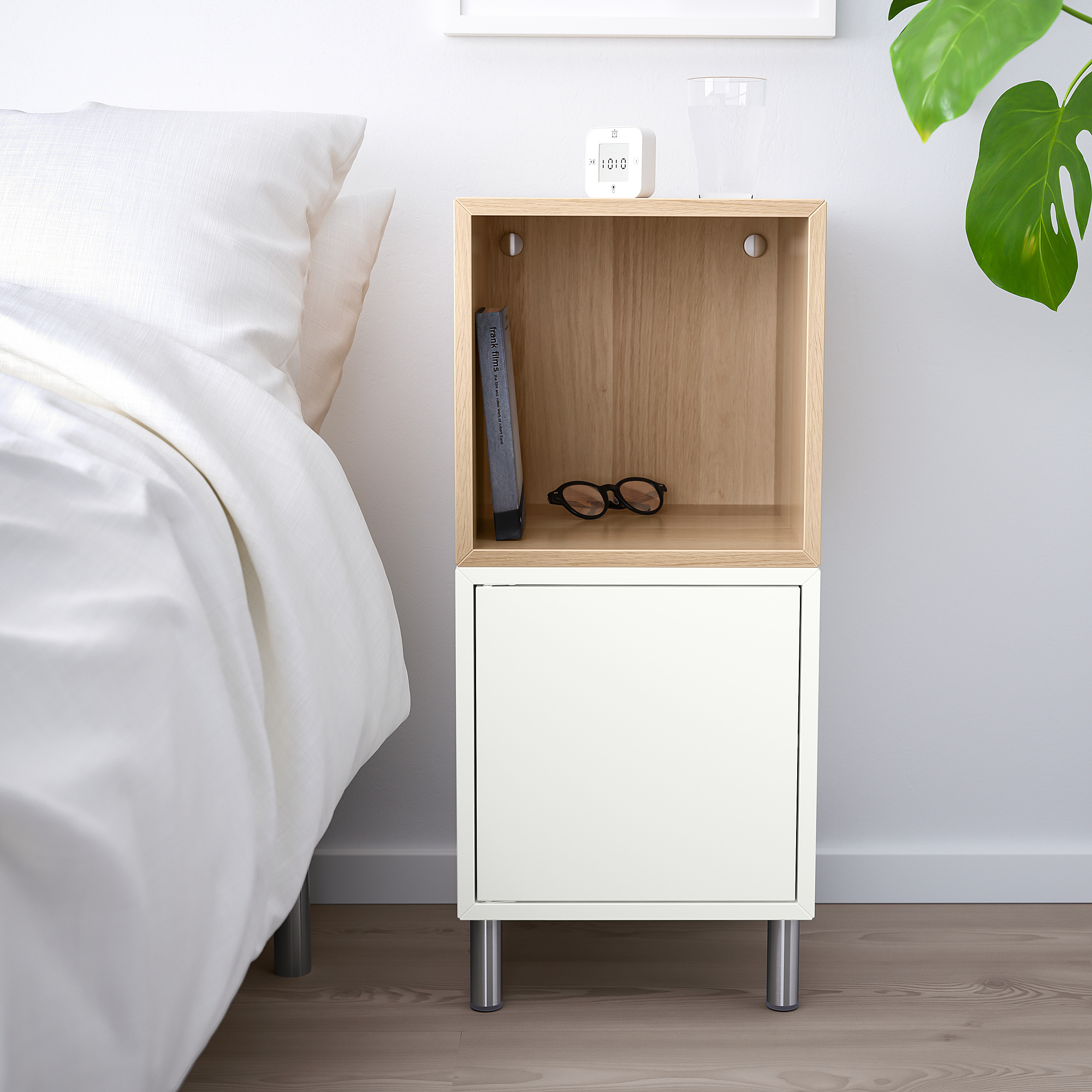EKET Cabinet combination with legs, white/white stained oak effect, 35x35x80 cm