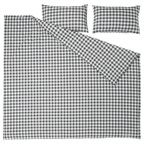 EKTANDVINGE grey gingham bed set, organic cotton, rectangular with envelope closure pillows.