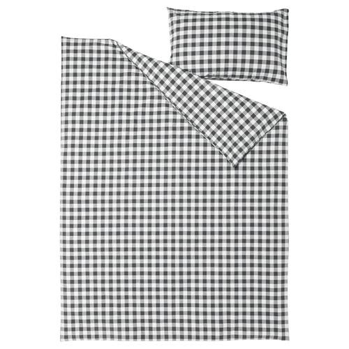 EKTANDVINGE: grey-white gingham duvet & pillow, organic cotton.