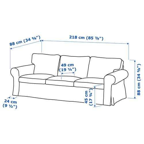Illustration with measurements for the product: EKTORP.