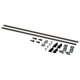 ENHET kitchen island parts: 2 black rods, screws, clips, and brackets for assembly.