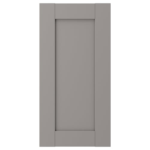 A grey ENHET cabinet door, featuring a smooth, modern design with a rectangular shape and a suitable material of fibreboard and plastic foil.