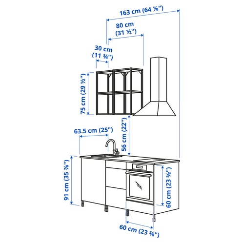 Illustration with measurements for the product: ENHET.