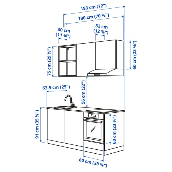 Illustration with measurements for the product: ENHET.