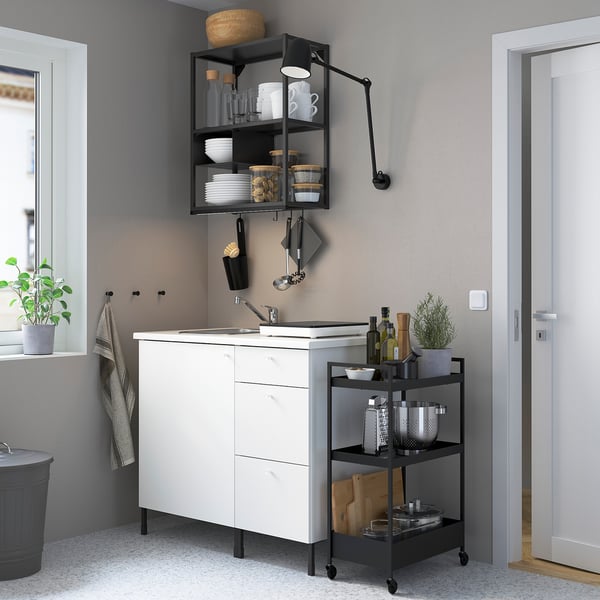 ENHET Kitchen, anthracite/white, 103x63.5x222 cm