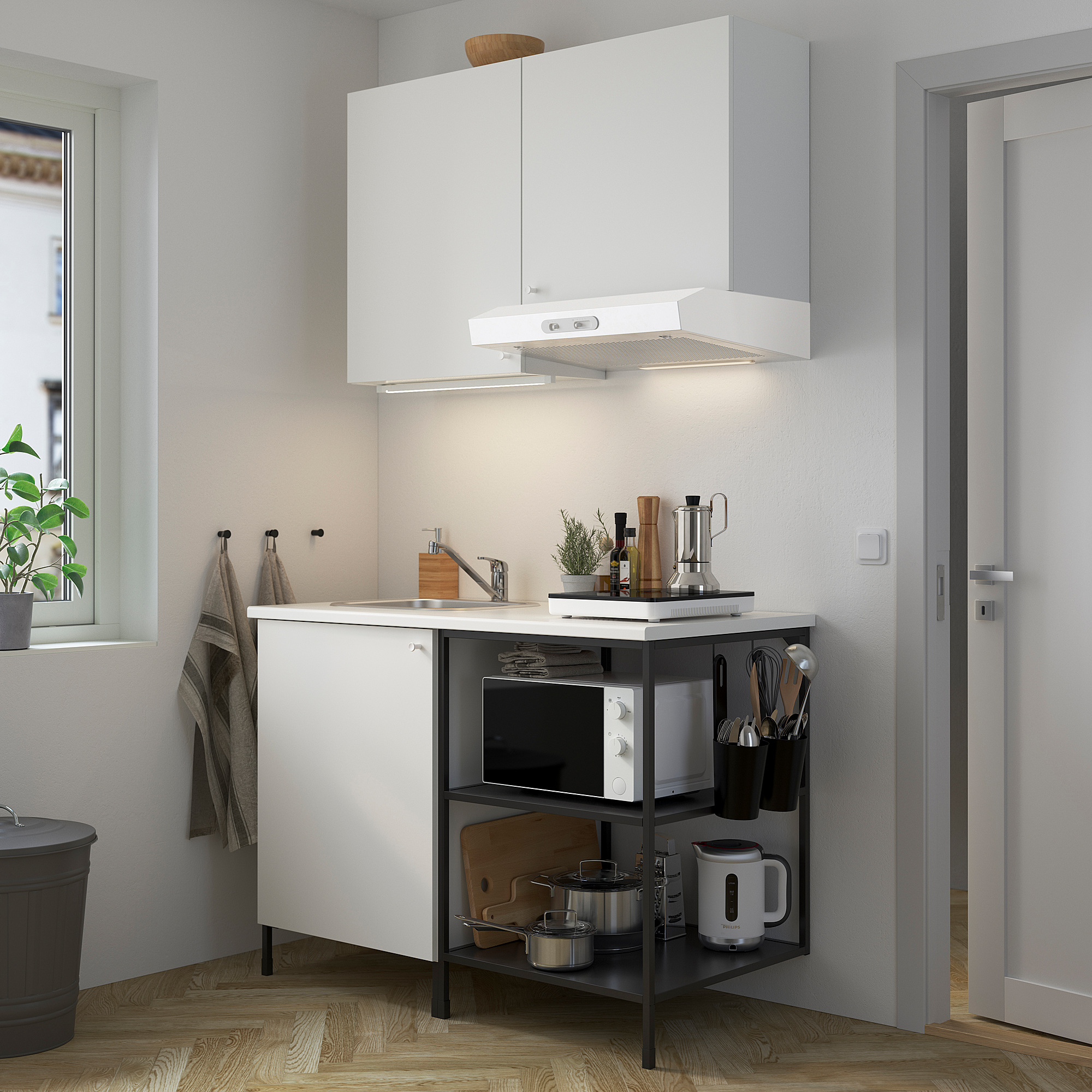 ENHET Kitchen, anthracite/white, 123x63.5x222 cm