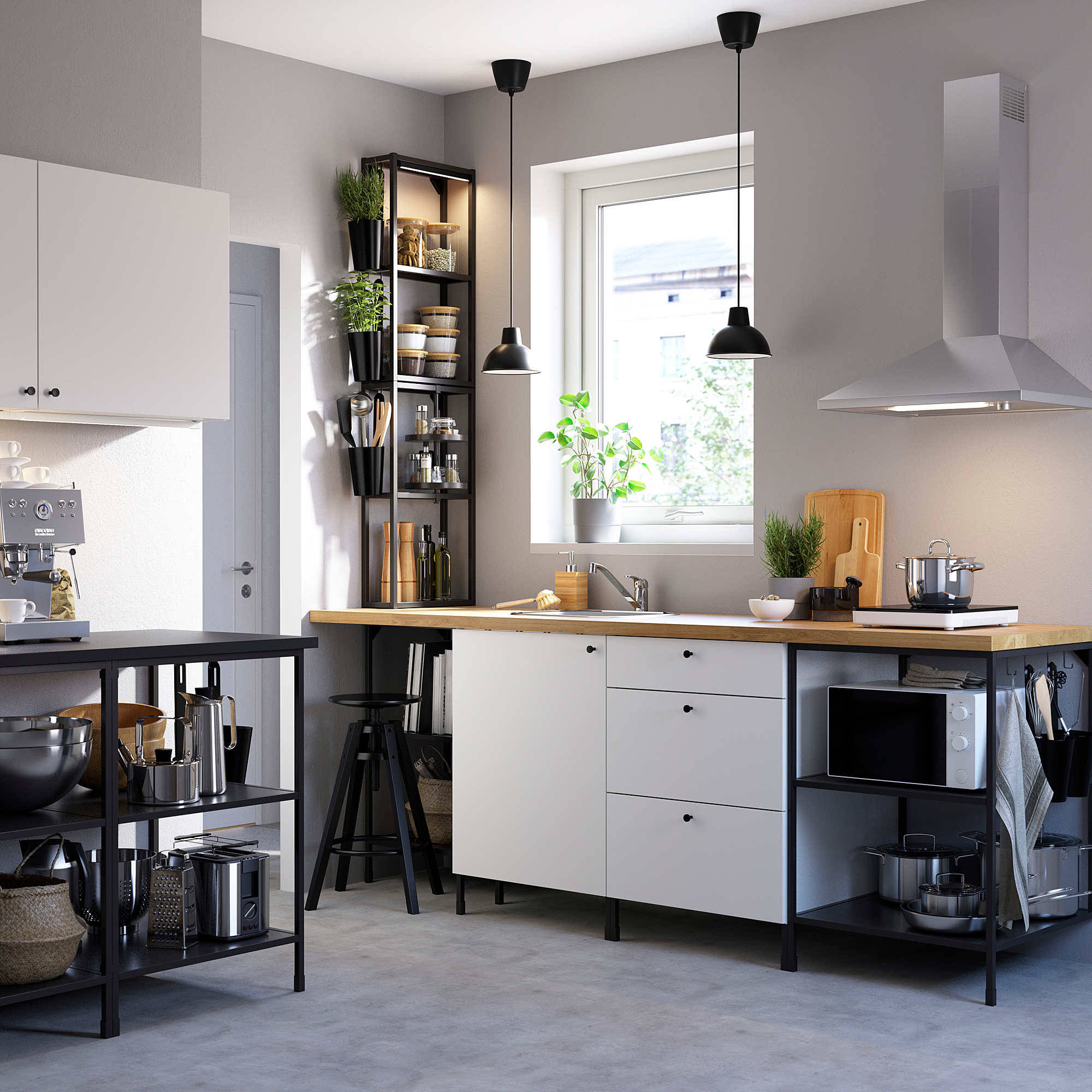 ENHET Kitchen, anthracite/white, 243x63.5x241 cm