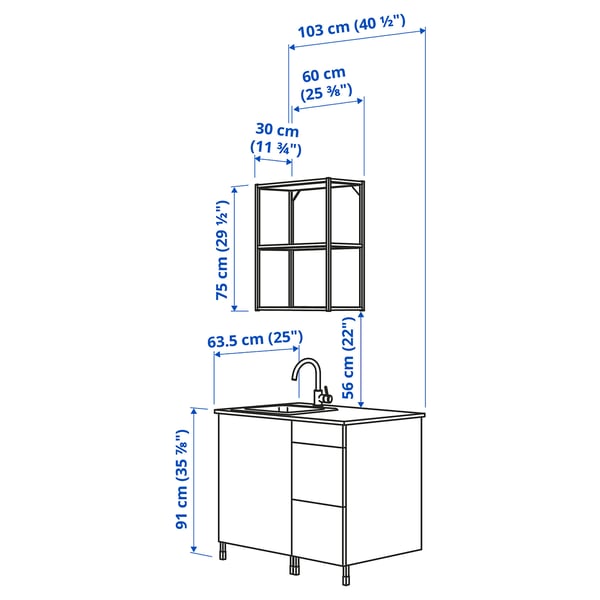 ENHET Kitchen, white/oak effect, 103x63.5x222 cm