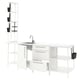 Modern white ENHET kitchen setup, clean design. Open shelves, sink, and storage units.