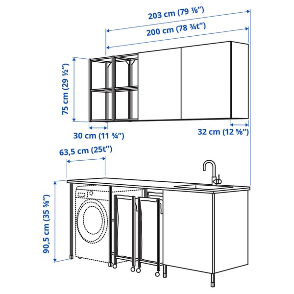 Illustration with measurements for the product: ENHET.
