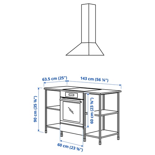 Illustration with measurements for the product: ENHET.