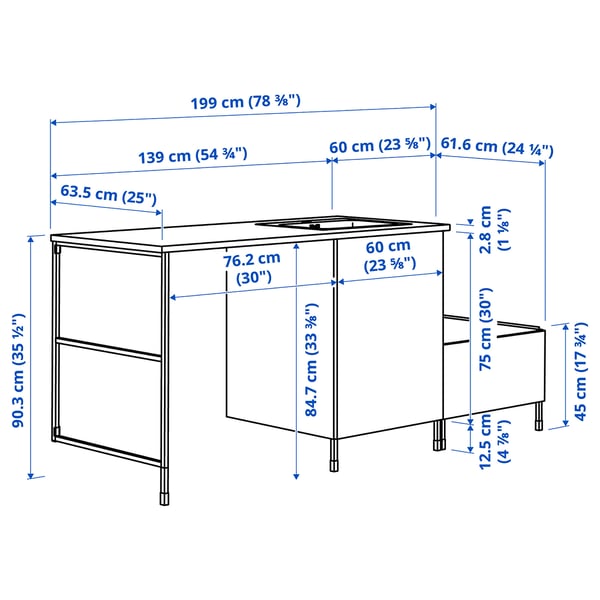ENHET Storage combination, white, 199x63.5x90 cm