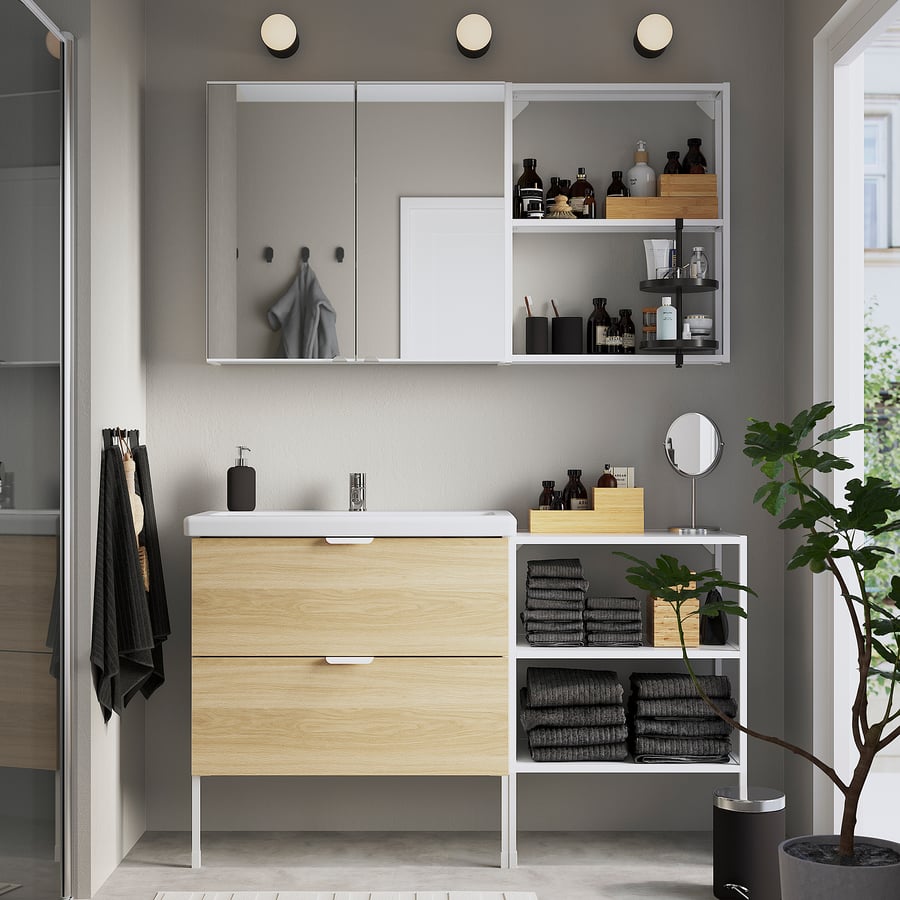ENHET / TVÄLLEN Bathroom furniture, set of 15 - oak effect/white Pilkån ...