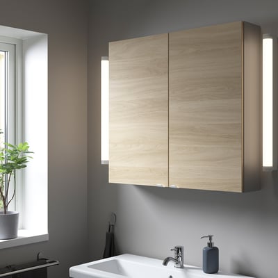ENHET Wall cb w 2 shlvs/doors, grey/oak effect, 80x17x75 cm