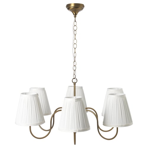 ESARP chandelier, gold, white shades, classic design, 5 arms.