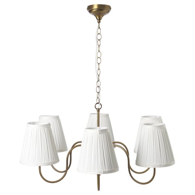 ESARP Chandelier, 6-armed, brass-colour/fabric, 18 cm