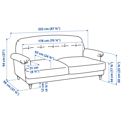 Illustration with measurements for the product: ESSEBODA.