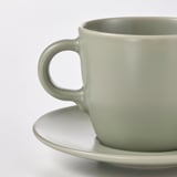 FÄRGKLAR Cup with saucer, matt green, 25 cl