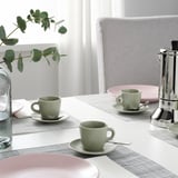 FÄRGKLAR Cup with saucer, matt/green, 7 cl