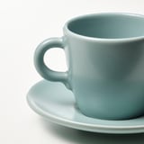 FÄRGKLAR Cup with saucer, matt/light turquoise, 7 cl