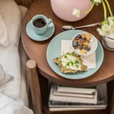 FÄRGKLAR Cup with saucer, matt/light turquoise, 7 cl
