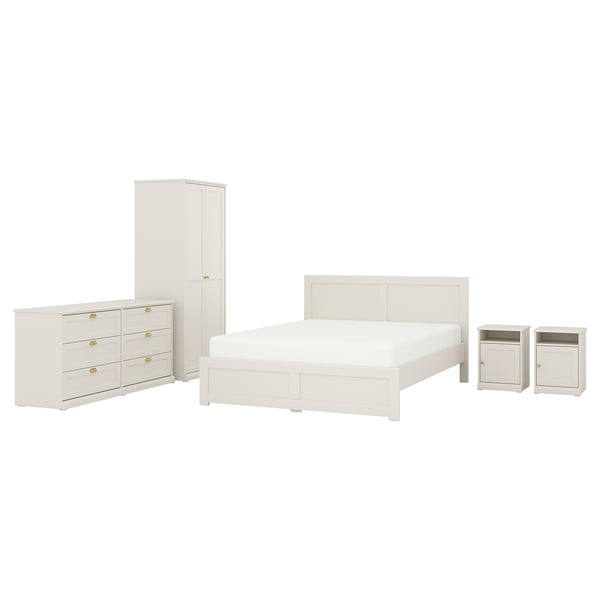 FÅGELFJÄLLET white bedroom set: bed, 2 nightstands, dresser, wardrobe - classic, off-white, wooden.