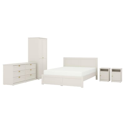 FÅGELFJÄLLET white bedroom set: bed, 2 nightstands, dresser, wardrobe - classic, off-white, wooden.