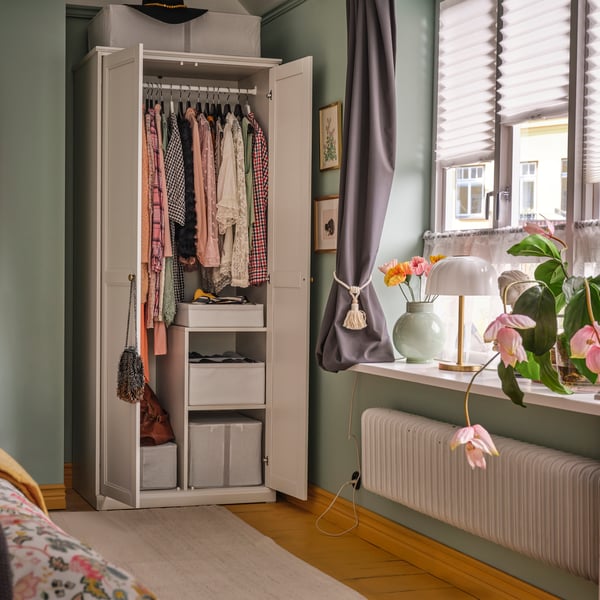 FÅGELFJÄLLET Wardrobe with 2 doors, off-white, 82x60x194 cm