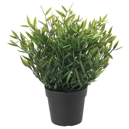 FEJKA potted plant, dark green, plastic, round shape, lifelike leaves.