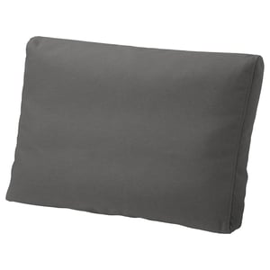 Grey rectangular outdoor cushion; recycled polyester cover, water-repellent, fade-resistant, zippered.