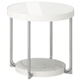 FRÖTORP Side table, white chrome-plated/white glass, 48 cm