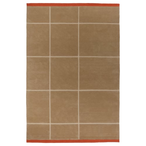 GÅSHIRS rug: tan with red edges, rectangular, grid design, wool material.