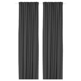 GINSTMOTT Curtains, 1 pair, dark grey/with heading tape, 145x300 cm