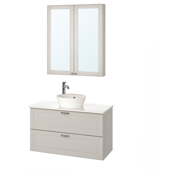 Godmorgon Tolken Kattevik أثاث الحم ام طقم من 5 Kasjon رمادي فاتح شكل المرمر حنفية Voxnan Ikea