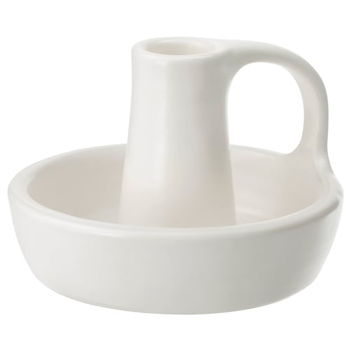 A white GODTAGBAR candlestick with a handle and base, made of stoneware.
