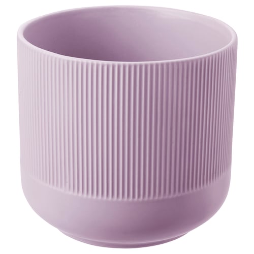 GRADVIS pale lilac round stoneware planter with vertical grooves.
