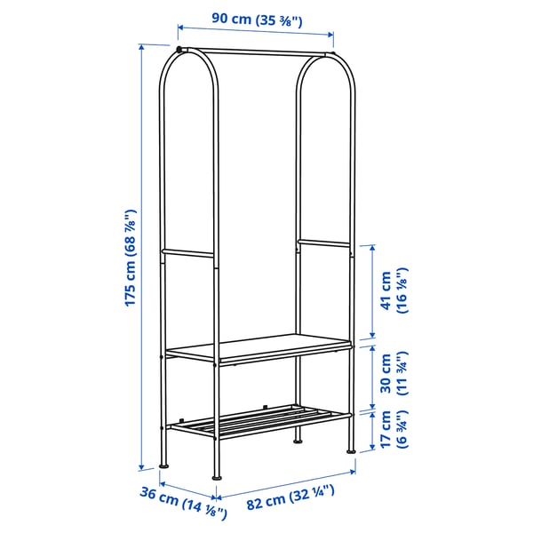GRÅFJÄLLET Clothes rack with shoe storage, anthracite, 90x36x175 cm