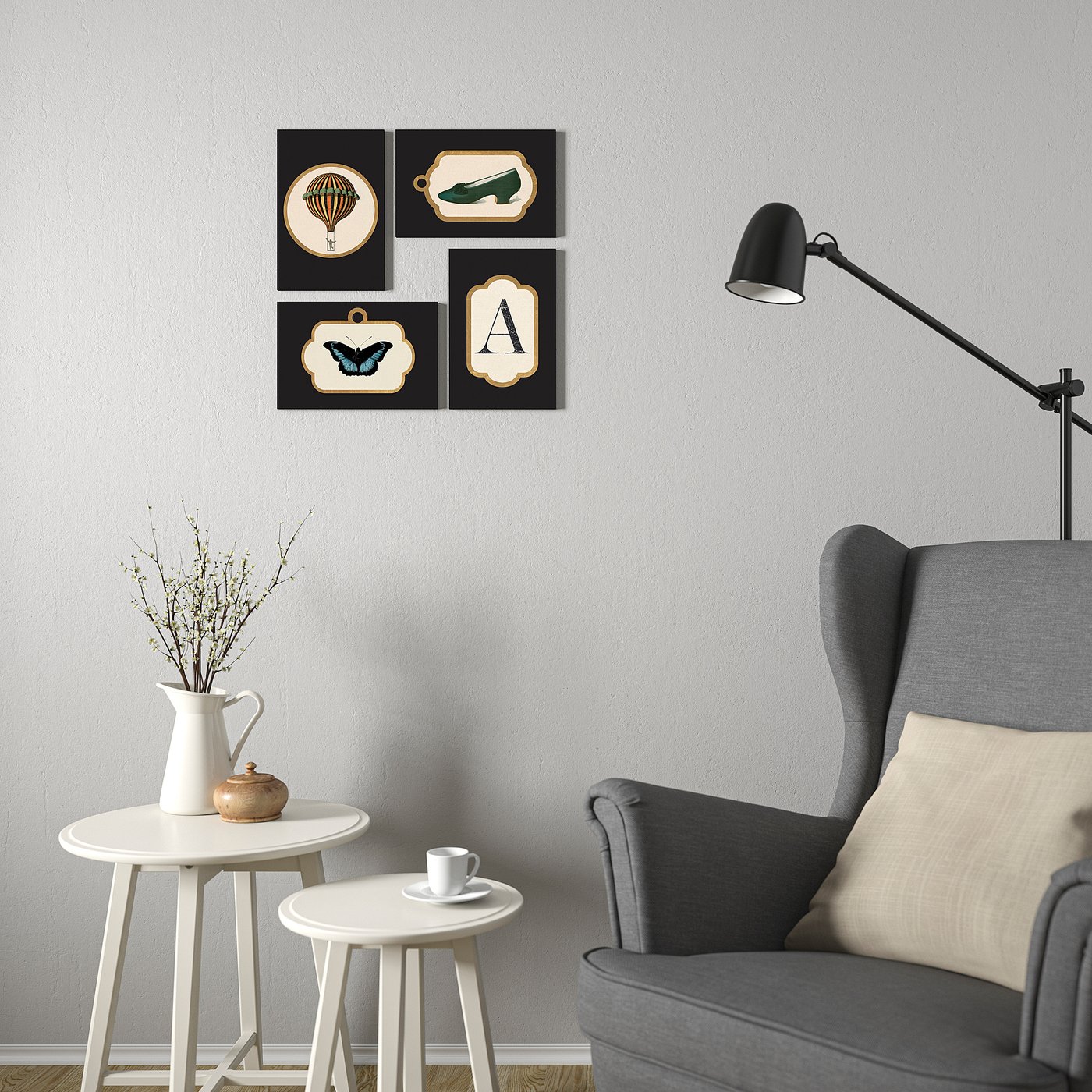 GRÖNBY picture, set of 4, vintage ephemera - IKEA