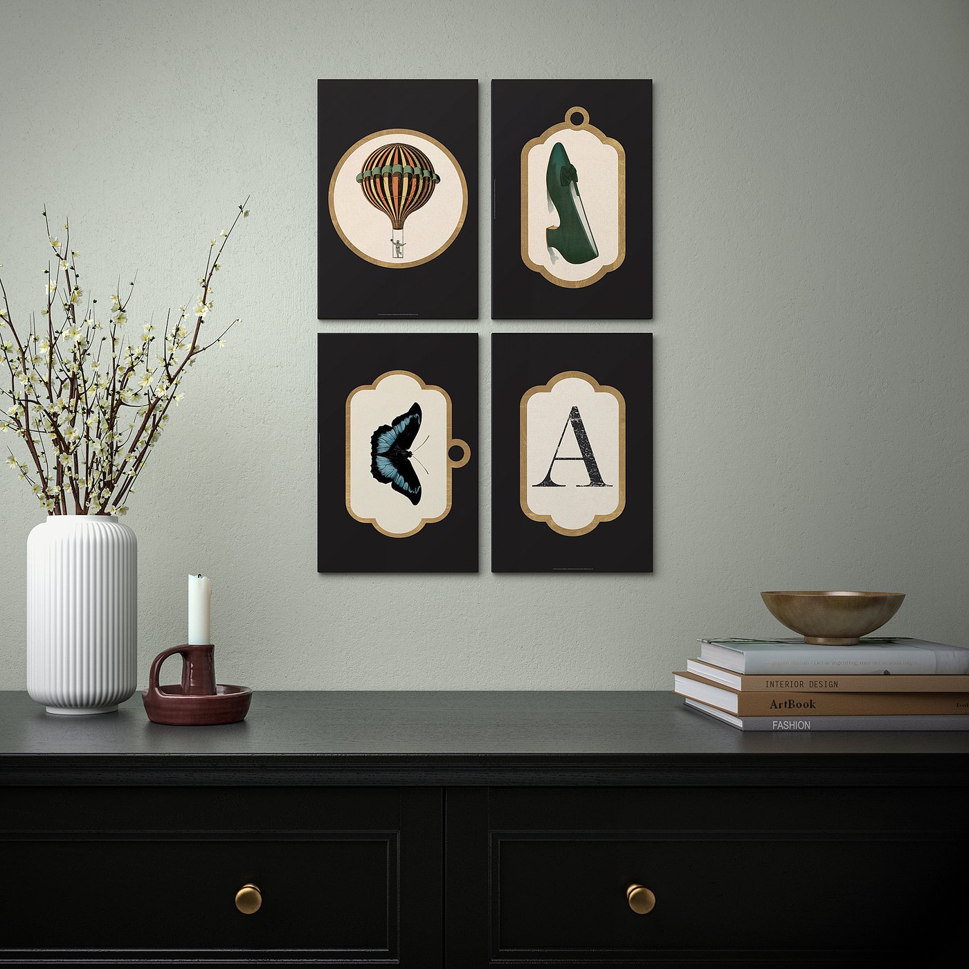 GRÖNBY picture, set of 4, vintage ephemera - IKEA