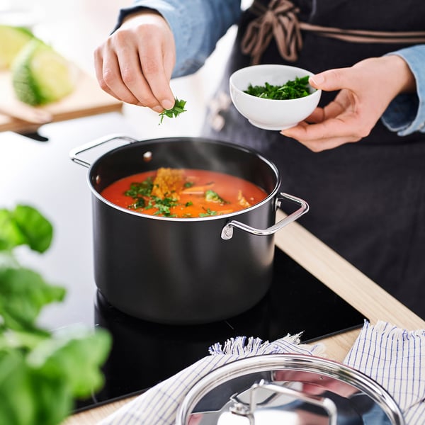 GULDÖRING Pot with lid, non-stick coating stainless steel/black-grey, 3 l