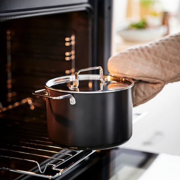 GULDÖRING Pot with lid, non-stick coating stainless steel/black-grey, 3 l